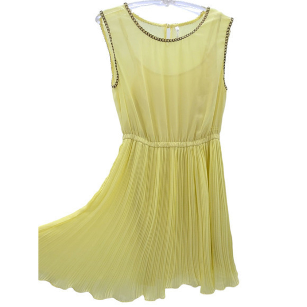 Anthropology Willow & Clay Sleeveless Chain Trim Pleated Short Fit n Flare Dress